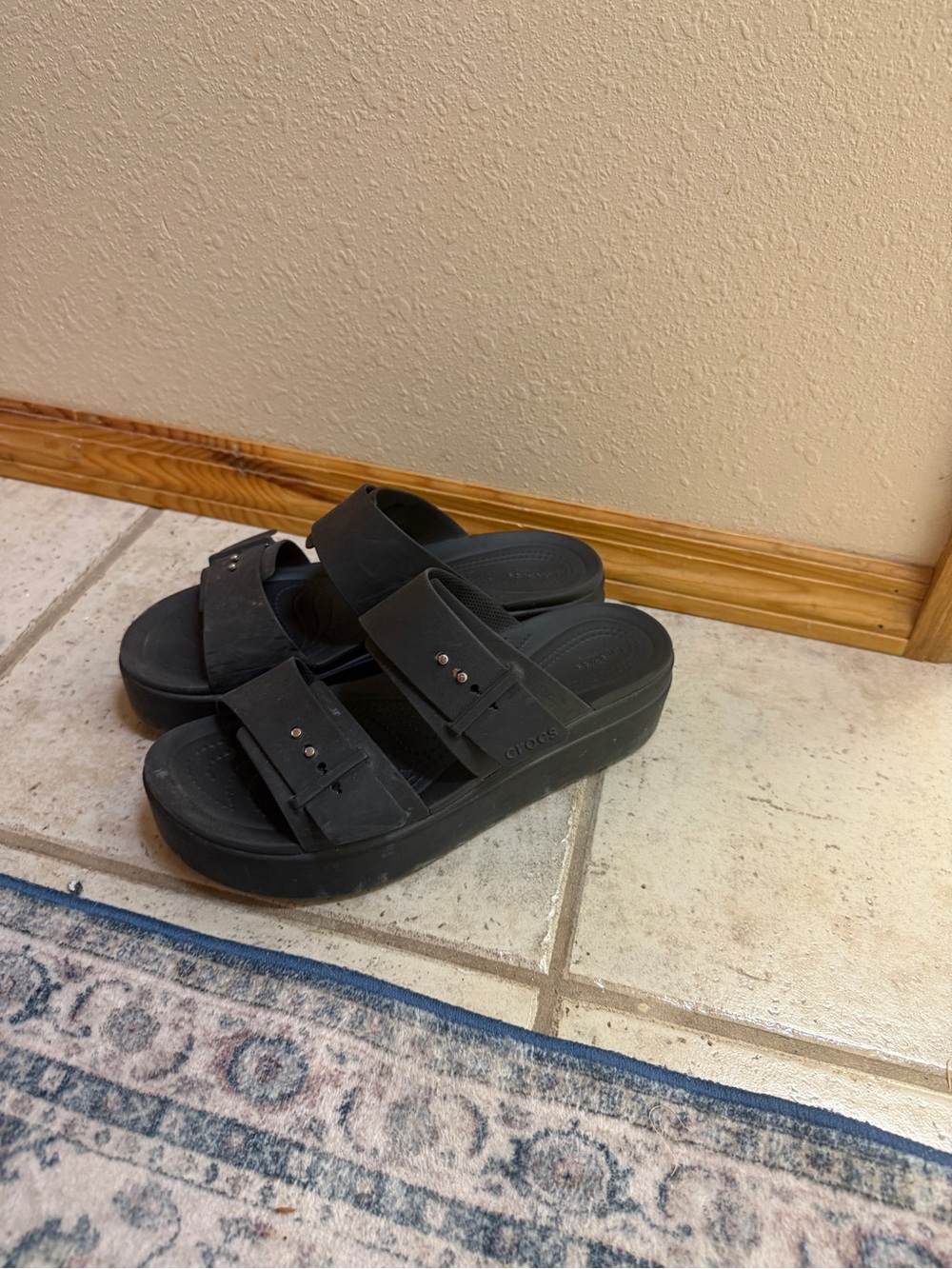 Crocs Black Platform Slide Sandals